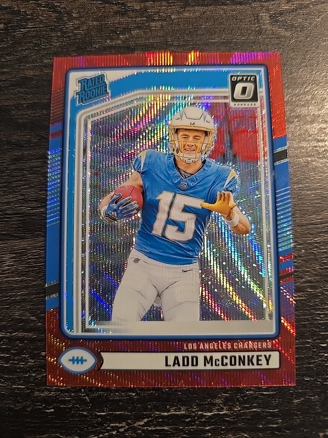 2024 Panini Donruss - Ladd McConkey #328 Optic Preview Red Wave Prizm (RC)