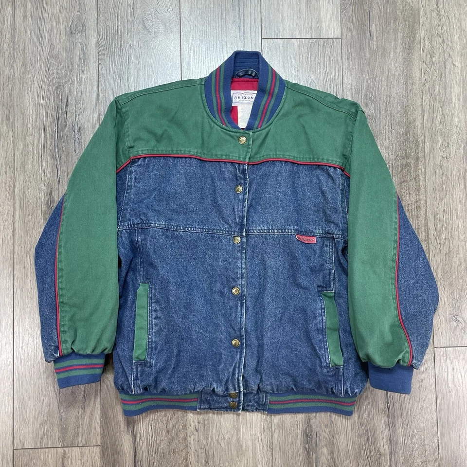 Chaqueta De Colección Arizona Jean Co Niños XL 16.5 Azul Verde Denim Bordado Bomber Foto 2 de 4