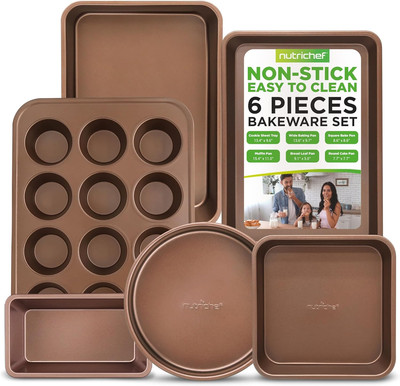 NutriChef 6-Piece Nonstick Bakeware Set, Carbon Steel Baking 6 set, Gold 