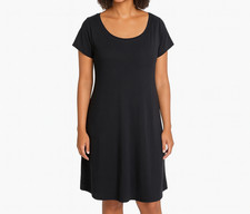 Eileen Fisher The System Women's Black Stretch Shift Shirt Dress S/S Size M