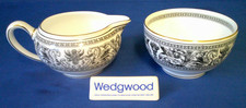 Wedgwood Florentiner Schwarz Goldrand Milchkännchen & offene Zuckerdose