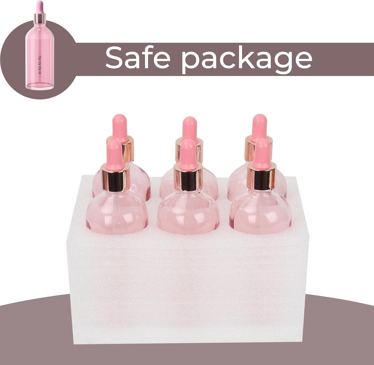 6 Pack Pink Glass Boston Bottles with Glass Scale Eye Droppers, Cosmetic Dropper