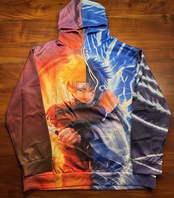 Naruto Uzumaki Sasuke Uchiha All over Print Pullover Hooded Sweater Sz 2XL
