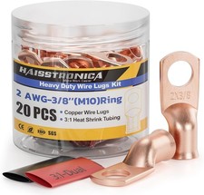 10pcs 2 AWG 3/8 M10 Battery Cable Lugs Heavy Duty Copper Wire Lugs Adhesive