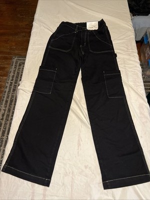 Arizona Sky-Hi High Rise Wide Leg Cargo Jeans Womens Size 2 NWT Denim Black