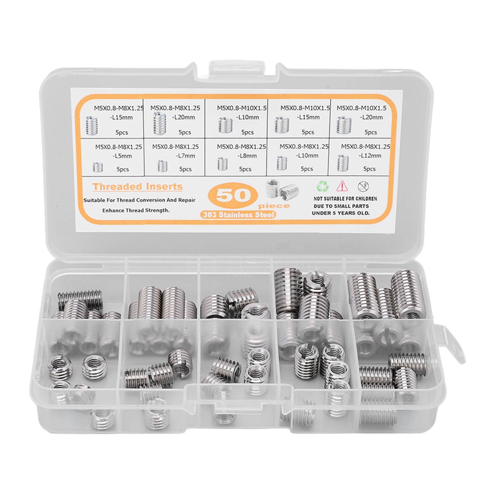 50Pcs Threaded Inserts For Repairing Damaged Female Hole