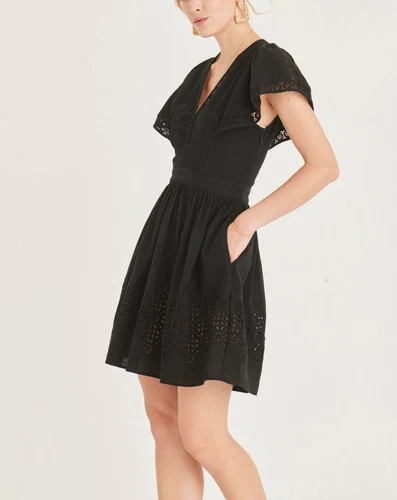 UNDERCOVER Mini Abito Nuovo SECRET MISSION Nero Lorelei Occhielli Svolazzanti Maniche Taglia S