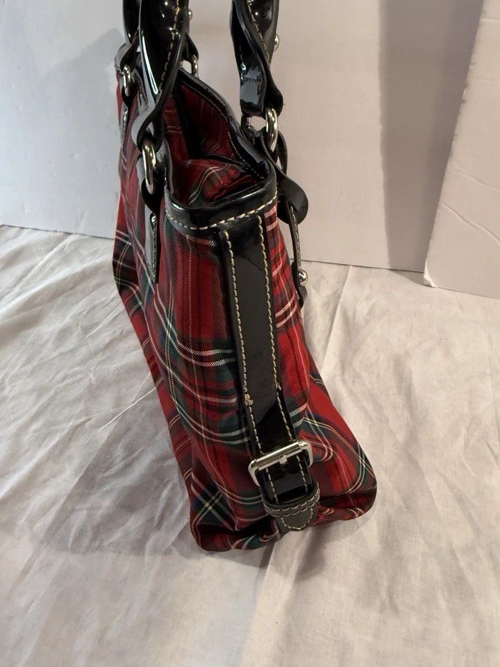 Bolso de Mano Chaps Rojo a Cuadros -🖤❤️Comprador Clásico de Tartán con Asas de Patente Negro Foto 4 de 4