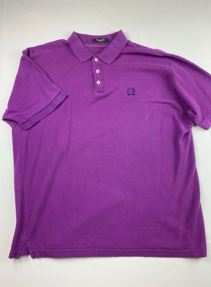 Polo vintage Y2K Christian-Dior grande con logotipo bordado púrpura Foto 3 de 4