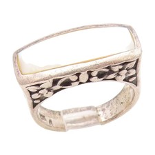 925 Sterling Silver Vintage Ring Mother Of Pearl Floral Motif Band Sz 6 RG34918