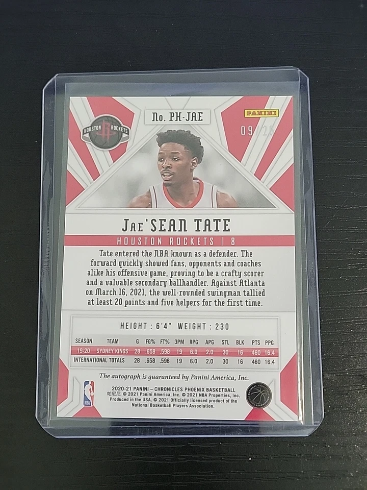 2020-21 Panini Chronicles Phoenix Blue /25 Jae'Sean Tate #PH-JAE Rookie Auto RC - Image 2 of 2