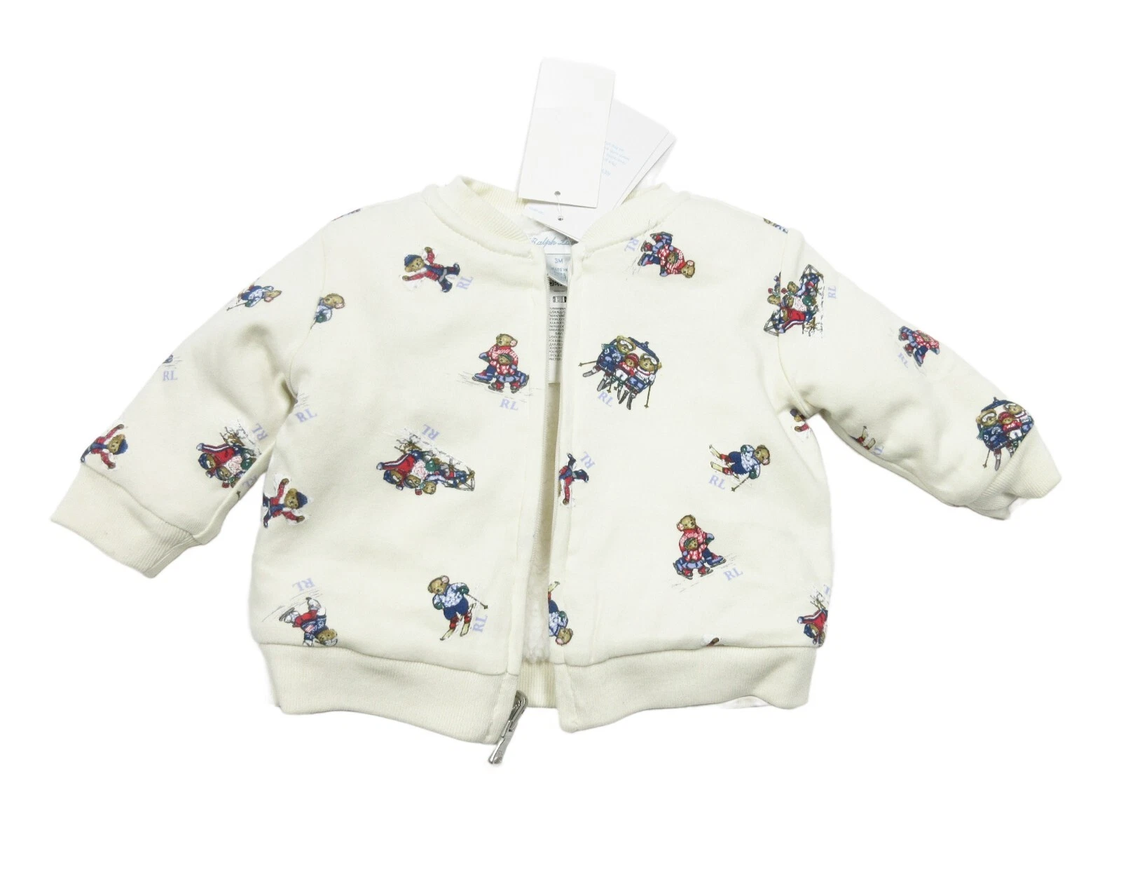 Ralph Lauren Baby Boys Cream Chic/White Polo Bear Reversible Fleece Jacket