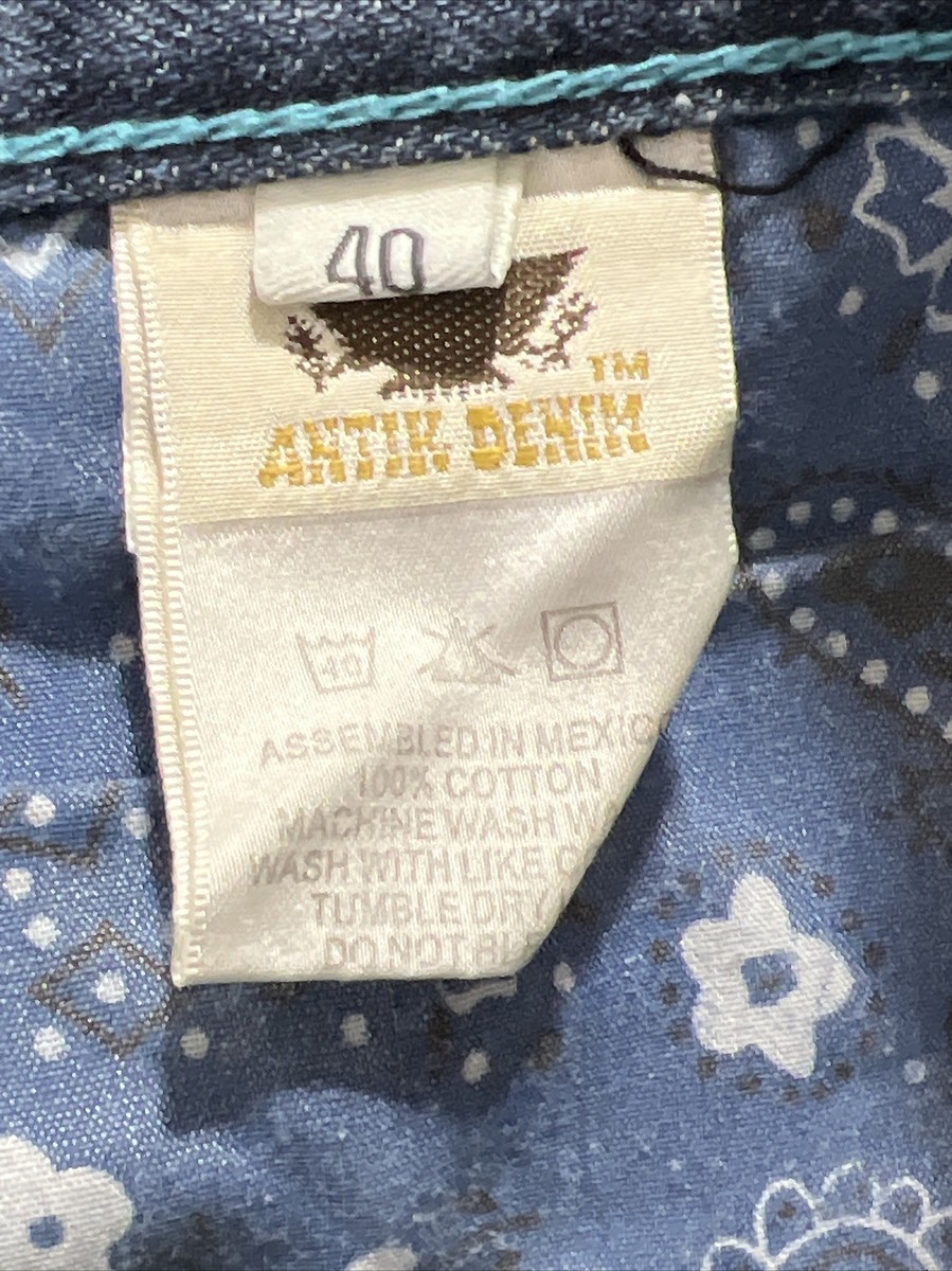 Antik Denim Jeans Men's 40x26 TURQUOISE ACCENTS ~ Style Antik Denim Jeans Men's 40x26 TURQUOISE ACCENTS ~ Style