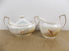 Royal Worcester Game Bird Creamer & Sugar Bowl Hand Painted L. Maybury