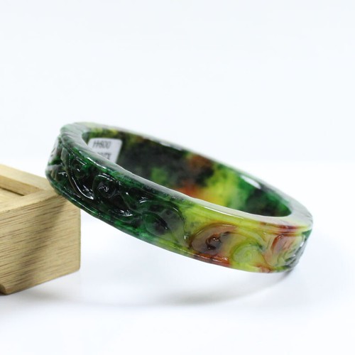 63mm Chinese Hand-carved Multi-Color Jadeite Jade Gems Bangle Bracelet j7661 - Picture 8 of 11