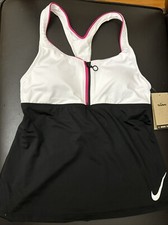Nike Tankini Swim Top Women  s Small Black White Pink Zip Move to Zero New