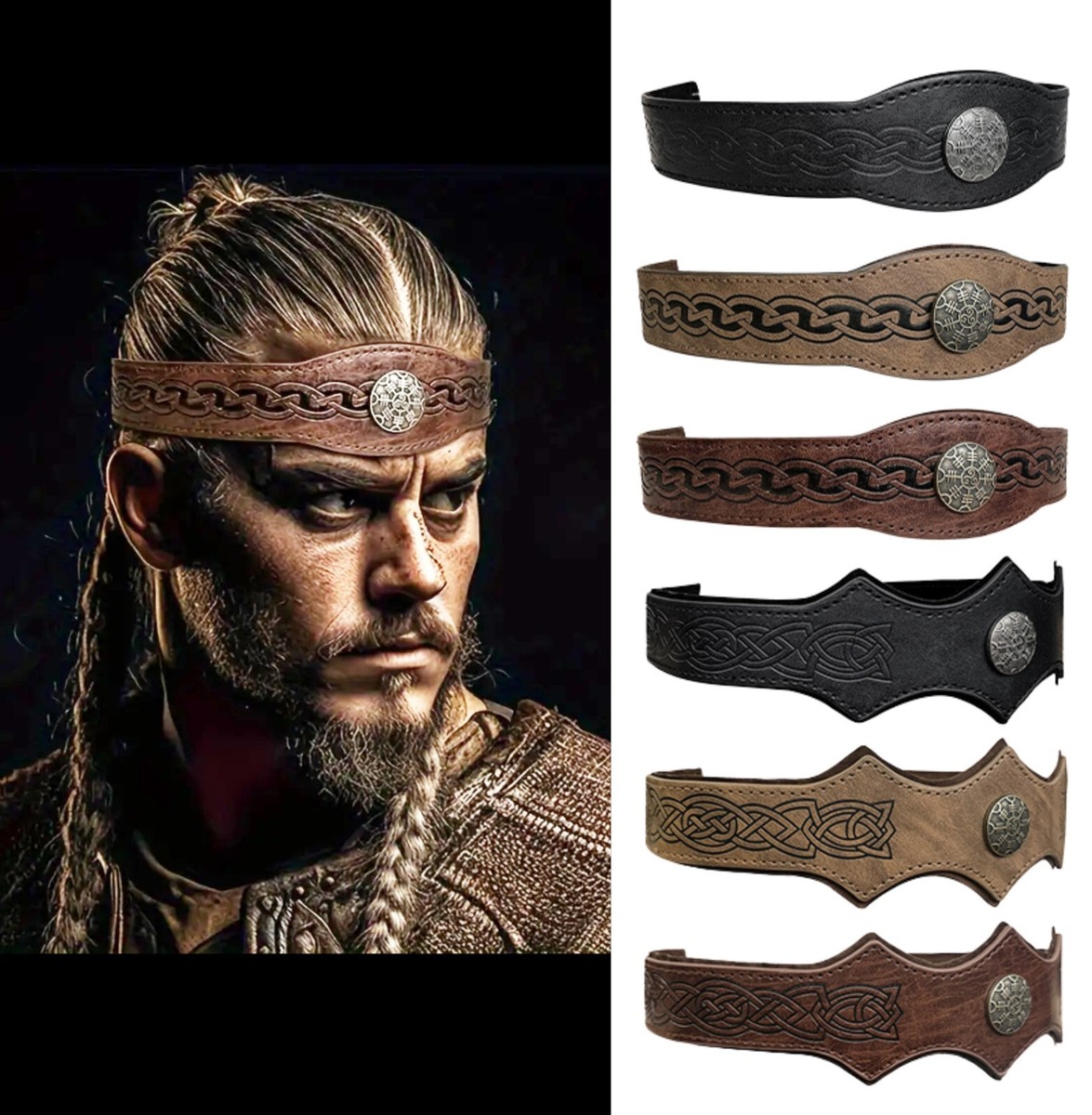Viking Tiara PU Leather Head Band Mediaeval King Crown Noble  display picture 3