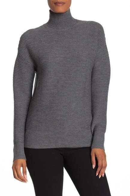 NEW Theory Ribbed Mock Neck Wool Blend Sweater in Gray Size S