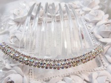 Triple Row Clear Aurora Borealis Austrian Crystal French Hair Comb Bridal Comb