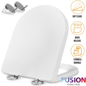 Soft Close Toilet Seat D Shape White Bathroom WC Heavy Duty Durable