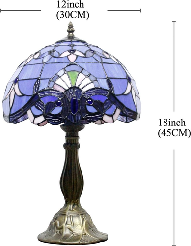 Tiffany Lamp Stained Glass Table Lamp 12X12X18 Inches Blue Purple Baroque Style - Picture 6 of 9
