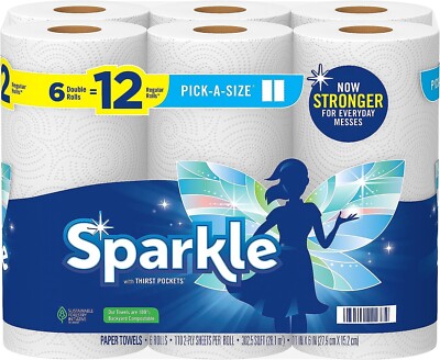 Kitchen Household Clean Up Paper Towels Bulk 6 Double Rolls = 12 Regular Rolls
