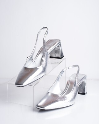 Zara Womens Slingbacks Square Toe Heels Silver US 9 EU 40