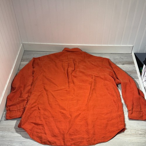 Vintage Eddie Bauer 100% Linen Button Up Shirt Mens Sz XL Orange Long Sleeve - Picture 4 of 9