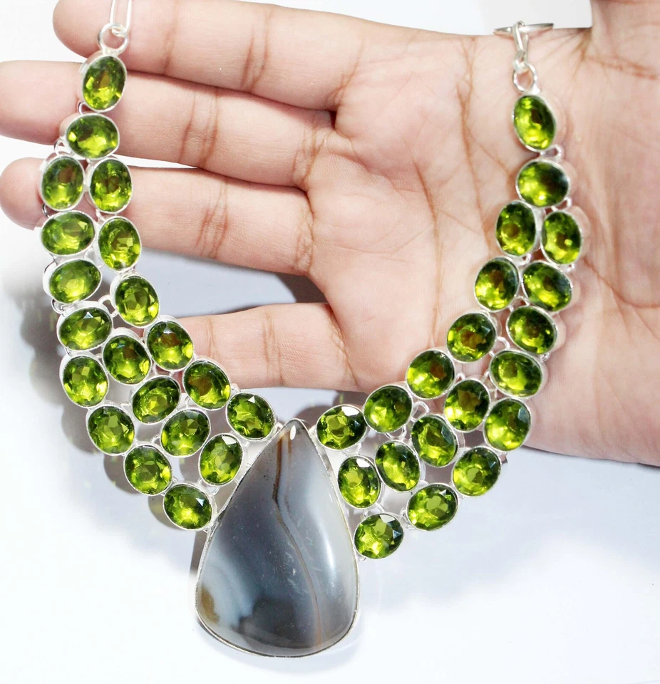 Collar de piedras preciosas de hidroperidoto de calcita collar de joyería tamaño 18 pulgadas Foto 3 de 4