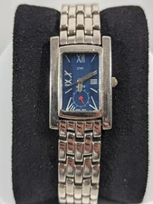 CTNY Woman Blue Dial Silver Tone Rectangle Case Stainless Steel Band Watch 7 in