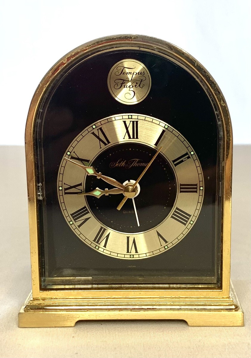 Vintage Seth Thomas -Tempus Fugit brass quartz mantel Alarm Clock