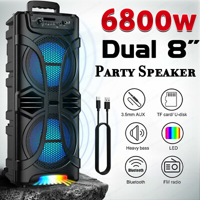 6800W Portable Bluetooth Speaker with Dual Subwoofers - Deep Bass Party Sound