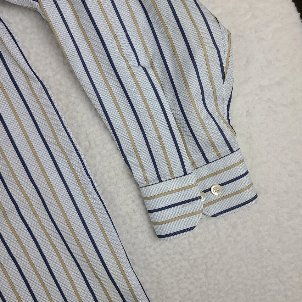 Camisa Ermenegildo Zegna Para Hombres 1XB XL GRANDE Azul Marrón Rayas Vestido Abotonado Foto 2 de 4