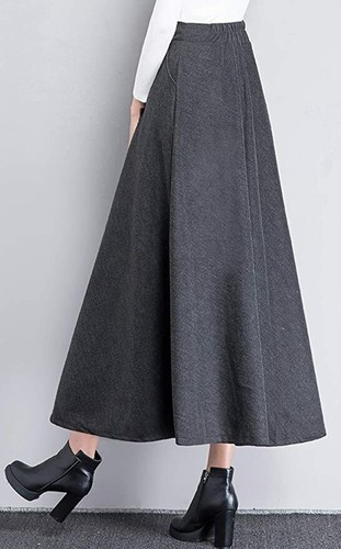 Damen Herbst Winter A-Linie Swing Plissee langer Maxi Wolle Skater Rock XS ~ XXL - Bild 26 von 44