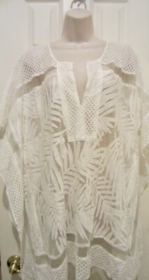 Woman s White Lace Cover Up Tunic V-Neck Illusion Swim Quick Dry Size S