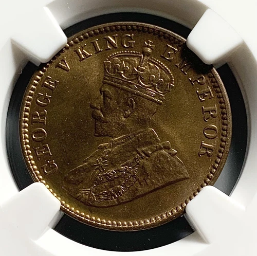 1936 British India 1/4 Quarter Anna Copper Coin - NGC MS66 RB