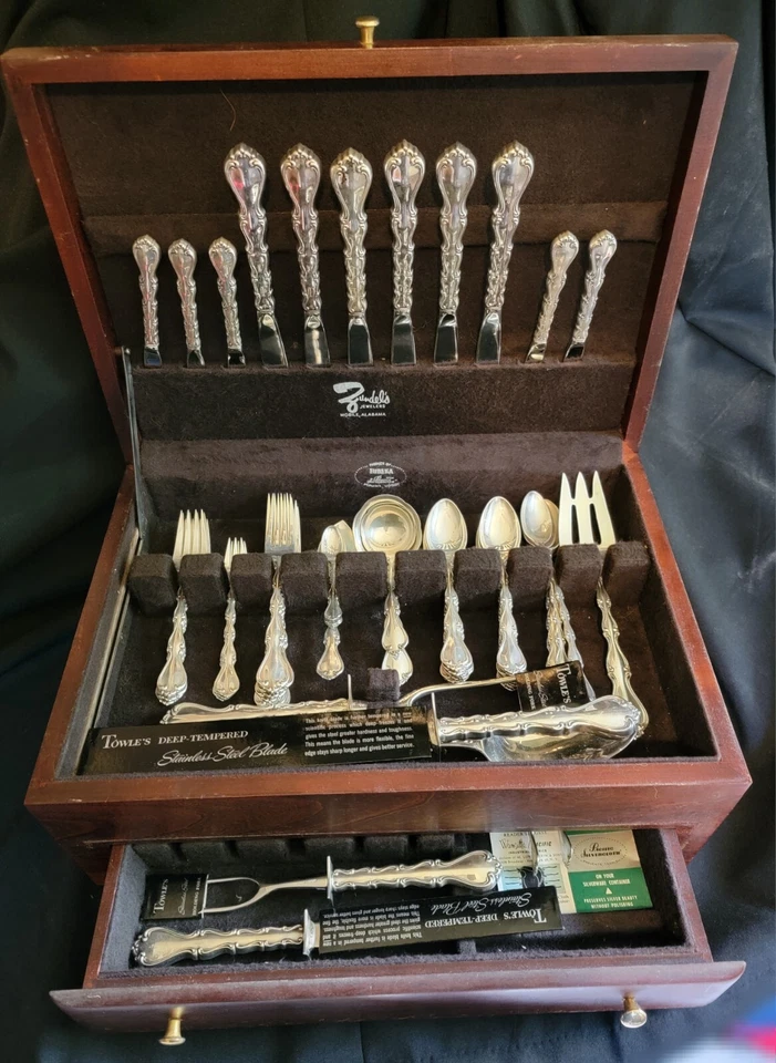 Sterling Silver (.925) 1966 Towle Country Manor 66 Piece Set w/ Mahogany Case - Image 2 of 4