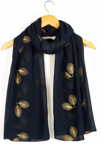 Ladies Flattering Gold Embroidered Leaves Scarf Maxi Wrap Large Warm & Soft - 第 1/7 張圖片