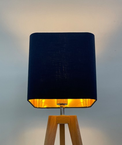Lampshade Black Textured 100% Linen Brushed Gold Rounded Square Light Shade - Picture 6 of 11