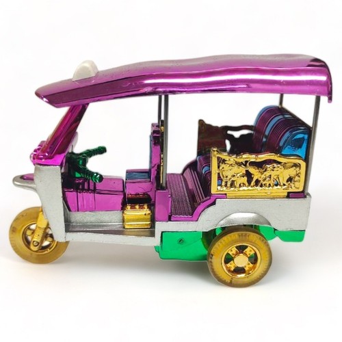Tuk Tuk Thailandia Modello Taxi Carica 3 Ruote Souvenir Bangkok 1980 Rosa-Verde - Foto 2 di 10