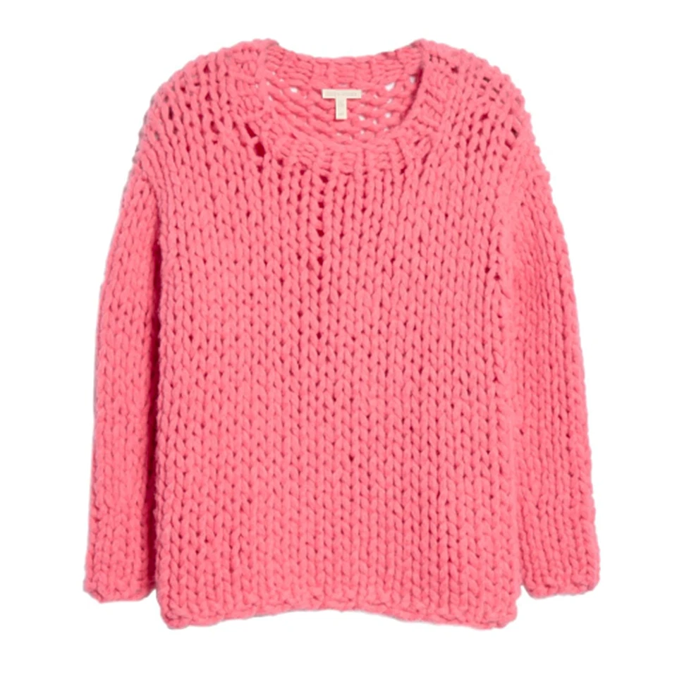 全新 $418 EILEEN FISHER S/M 粉色 秘鲁 婴儿 羊驼 粗针织毛衣 — 第 4/4 张图片