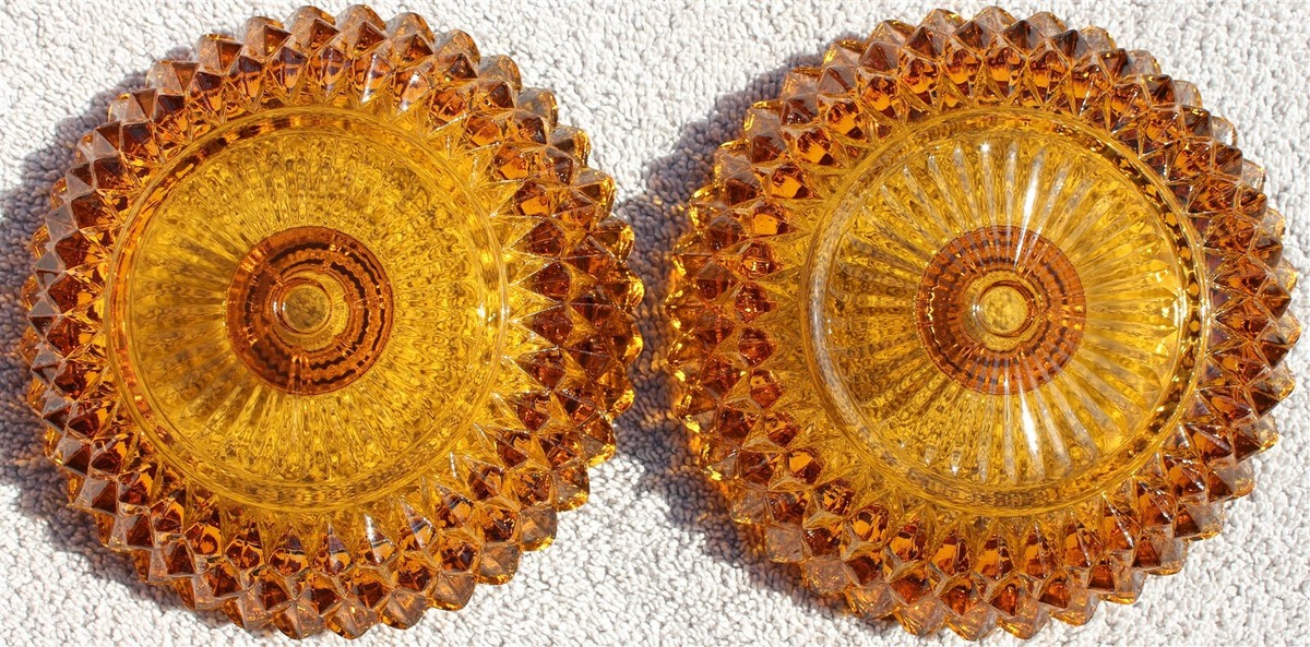 NOS Pair Amber Diamond Lite Candle Votive Holder Base Home NOS Pair Amber Diamond Lite Candle Votive Holder Base Home