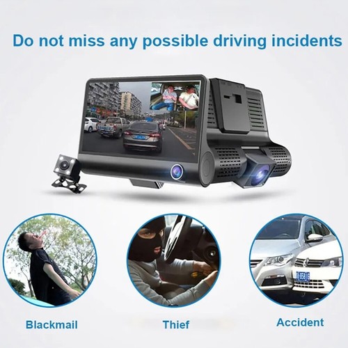 Cámara De Seguridad Dash Cam 4 pulgadas 3 lentes Para Carro Delantero/Trasero/Interior - Imagen 5 de 24
