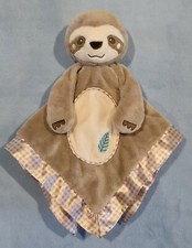 Douglas Baby Plush Sloth Security Blanket Brown Lovey Tan Check Satin Trim