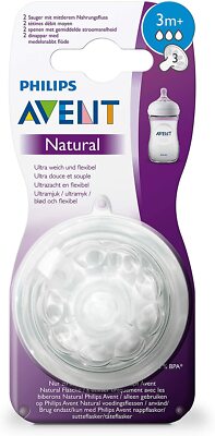 Philips SCF043/27 Avent Natural Sauger 3m+ Mittlerer Durchfluss Baby 2er Pack