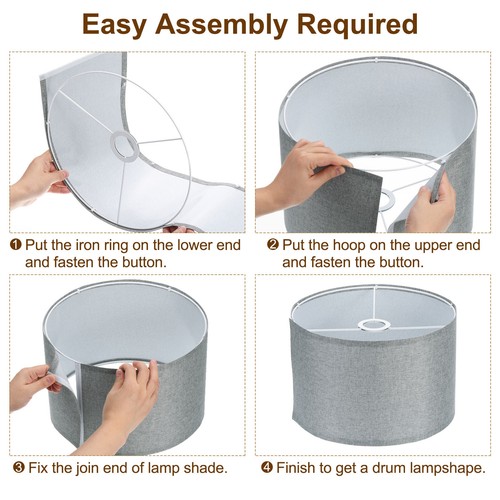 2Set Drum Lamp Shades, 13"x13"x10" Linen Lampshade E27 E26 E14, White 2 - Picture 4 of 7