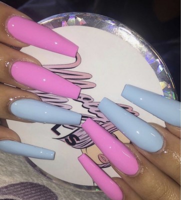 Set Of Painted Cotton Candy Dreams Long Coffin Nails Ebay