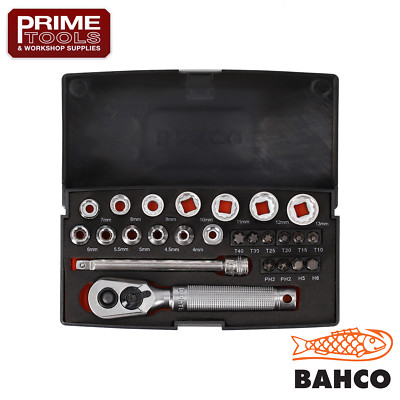 Bahco SL25-SCHWARZ 25 Stück 1/4'' Antrieb metrisch Steckschlüssel & Bit Set 4 - 13 mm Ganzmetall