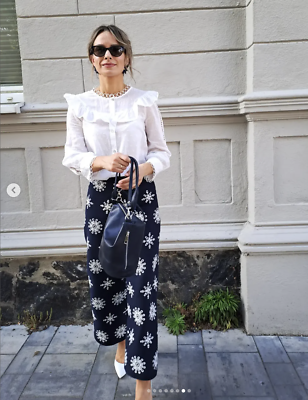 ZARA NEW SS24 CONTRAST EMBROIDERED CULOTTES ZW COLLECTION NAVY