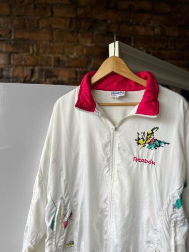 Reebok Vintage 90s Unisex Blanco Manga Larga Chaqueta Pista Bolsillos Cremall... - Imagen 2 de 11